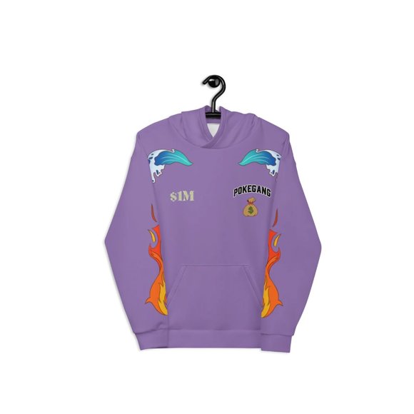 PokeGang Unisex Purple Long Sleeve Side Kangaroo Pocket Pullover Fleece Hoodie - Picture 2 of 8